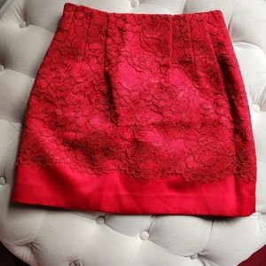 H&m High Waist Jacquard Lace print Skirt size 8 red nwot